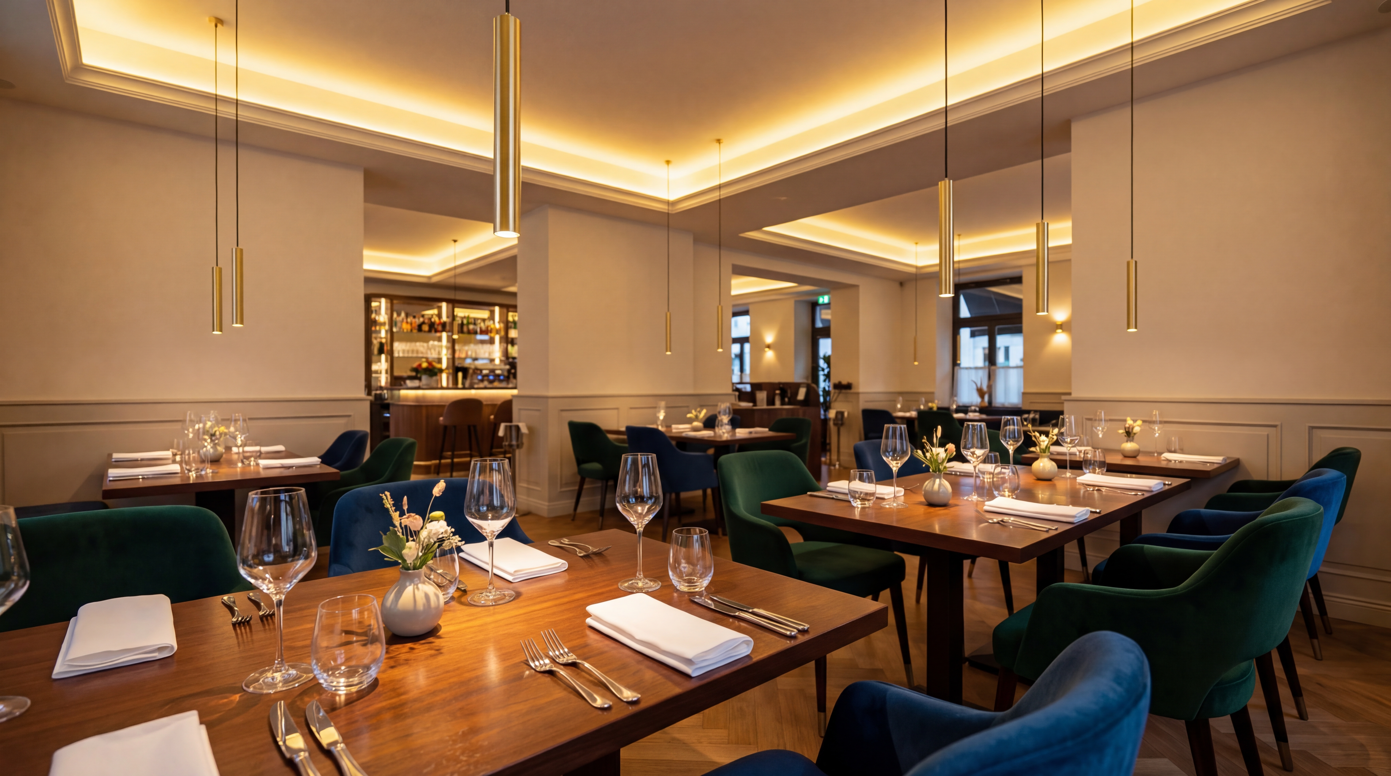 Elegant restaurant interior with warm lighting